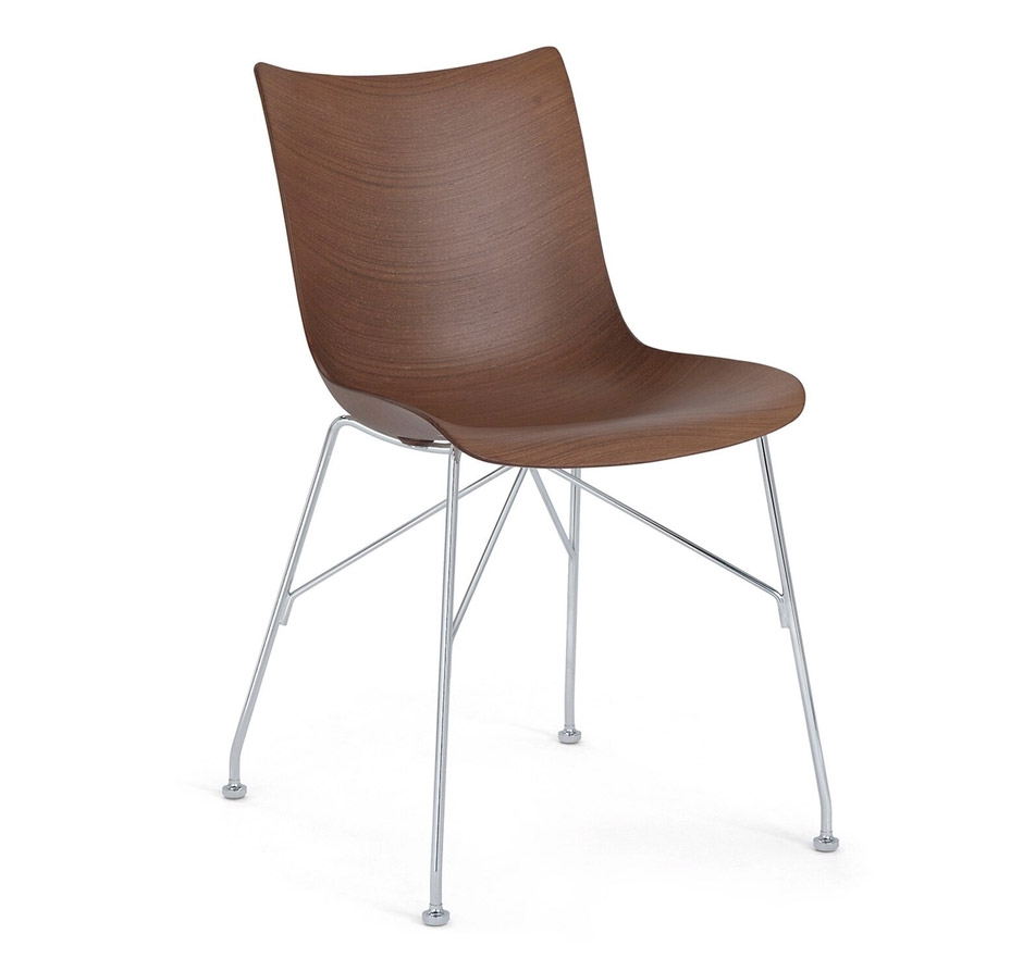 Kartell P/Wood Stuhl Buche dunkel - Chromfüße